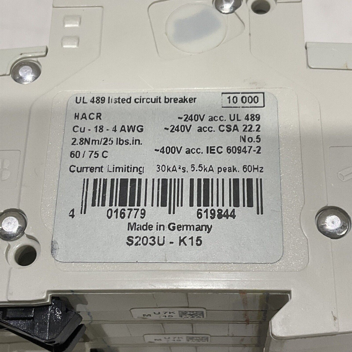 ABB S203U-K10 CIRCUIT BREAKER FLEXIBLE 3 POLE LOT OF 2 U3S