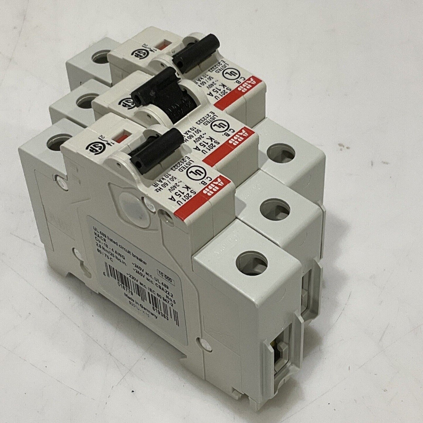 ABB S201U-K15 CIRCUIT BREAKER 15A 240VAC 1P UL489 LOT OF 3 U3S