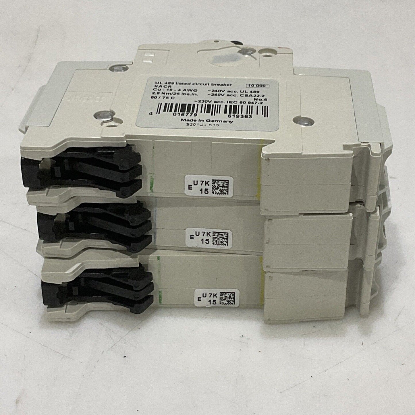ABB S201U-K15 CIRCUIT BREAKER 15A 240VAC 1P UL489 LOT OF 3 U3S