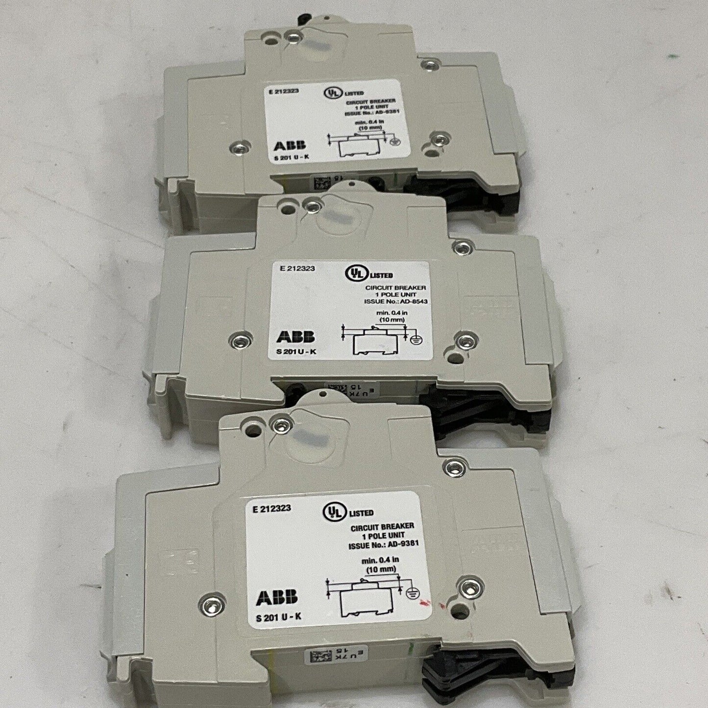 ABB S201U-K15 CIRCUIT BREAKER 15A 240VAC 1P UL489 LOT OF 3 U3S