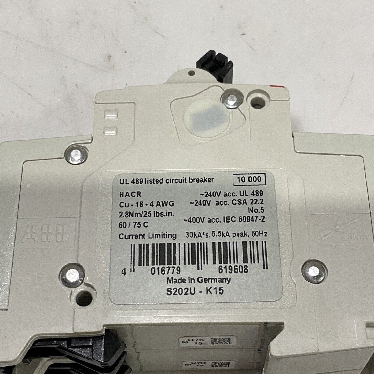 ABB S202U-K S 202 U K 15 A CIRCUIT BREAKER 240V 50/60HZ 2P U3S