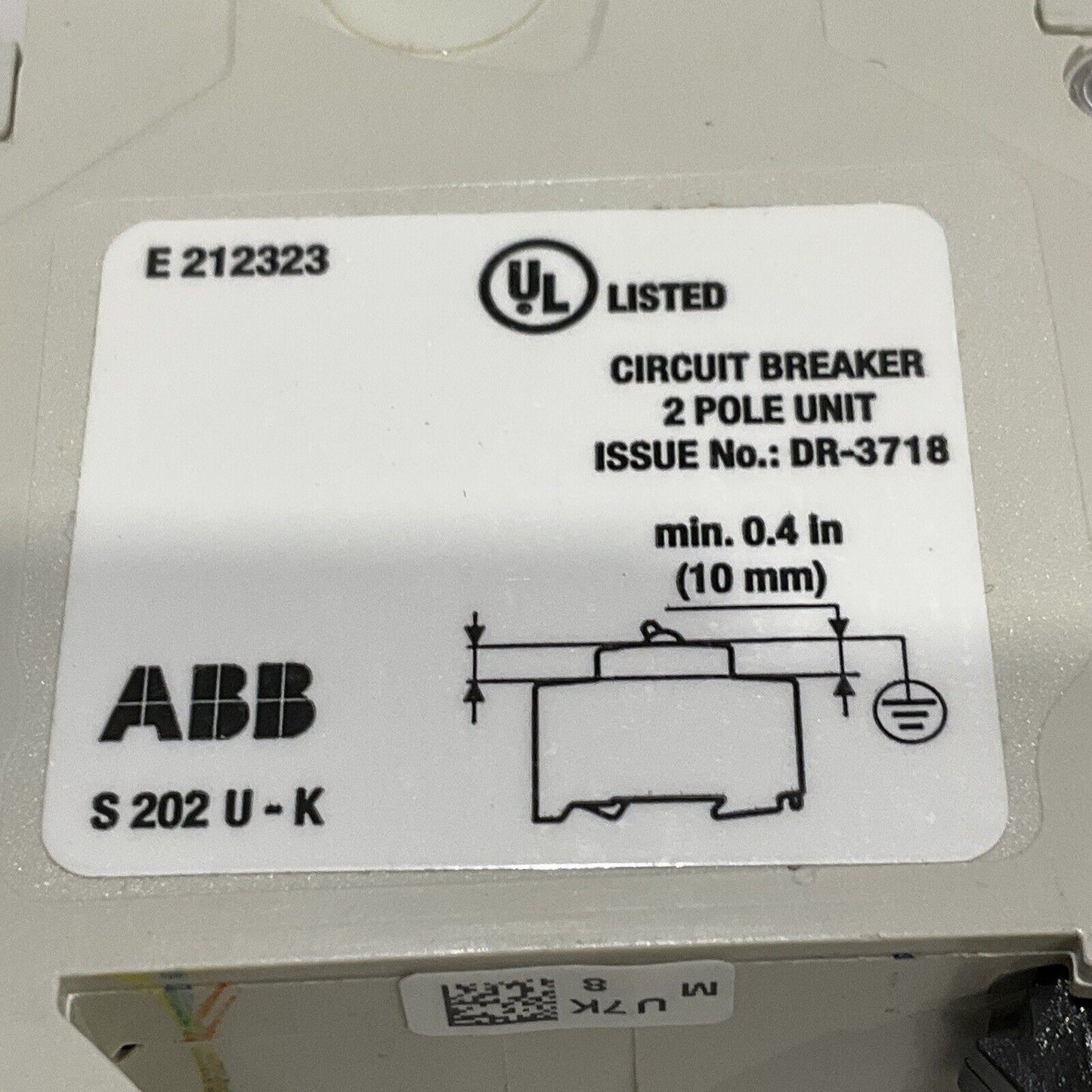 ABB S202U-K8 CIRCUIT BREAKER 240V 50/60HZ U3S