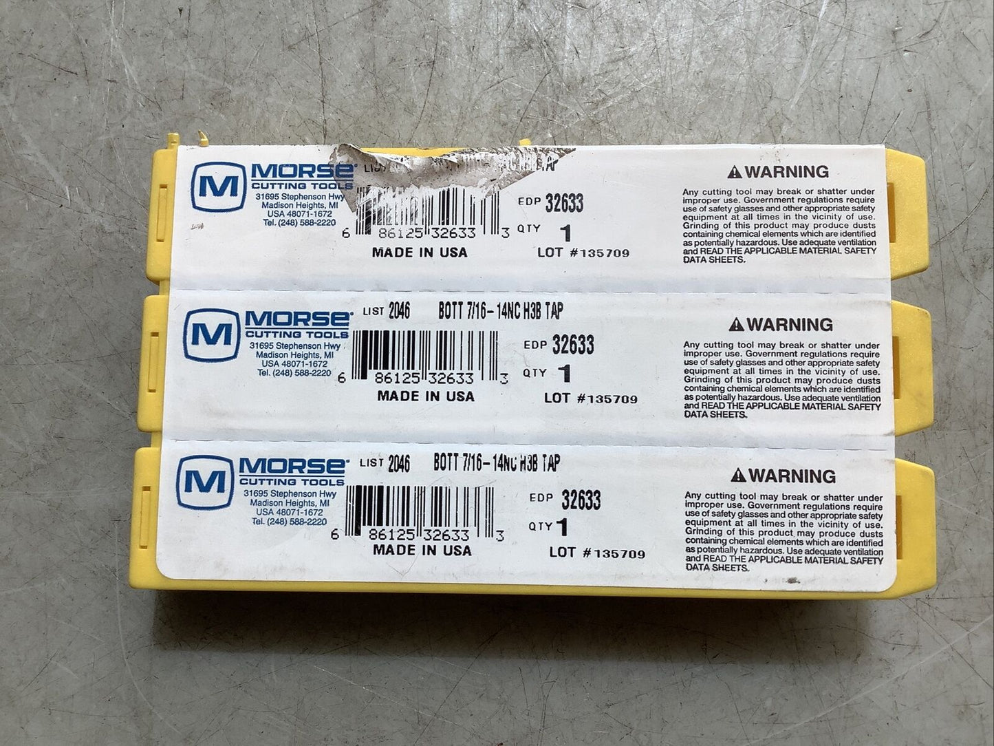 MORSE 32633 STRAIGHT FLUTE BOTTOMING TAP 7/16-14NC H3B 4FL 373 - LOT OF 7