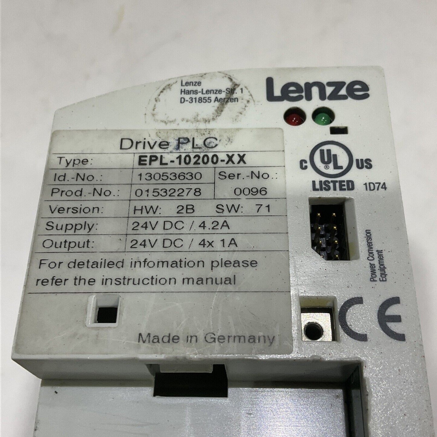 LENZE EPL 10200 XX DRIVE PLC CONTROLLER 24V 4.2A 3A D-31855 U3S