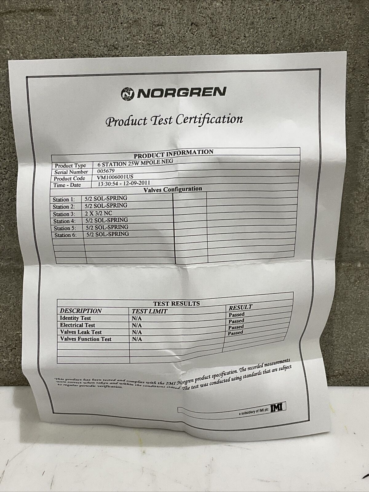 NORGREN VM10- 6-ST VLV STK MANIFOLD VALVE 6STATION 25W MPOLE NEG VM1006001US U3S