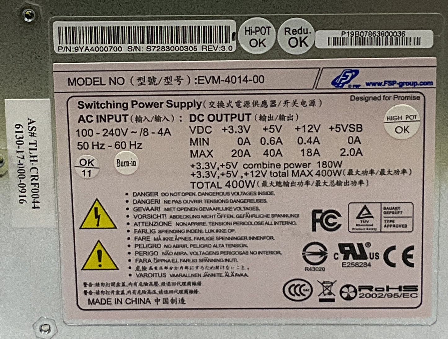 FSP GROUP EVM-4014-00 X10 2U/12 50/60HZ 100-240V POWER SUPPLY U3S
