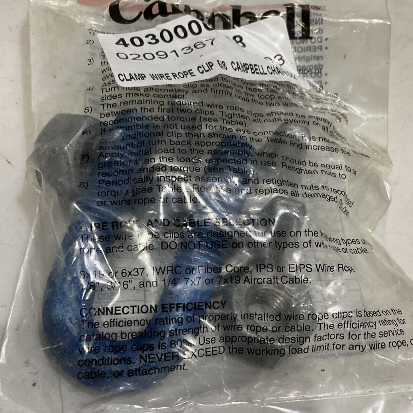 CAMPBELL 699-1034 WIRE ROPE CLAMP 5/8” LOT OF 10 373
