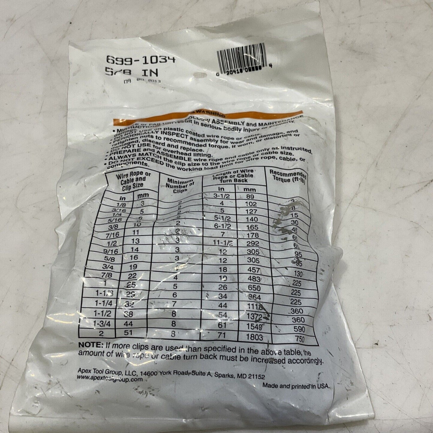 CAMPBELL 699-1034 WIRE ROPE CLAMP 5/8” LOT OF 10 373