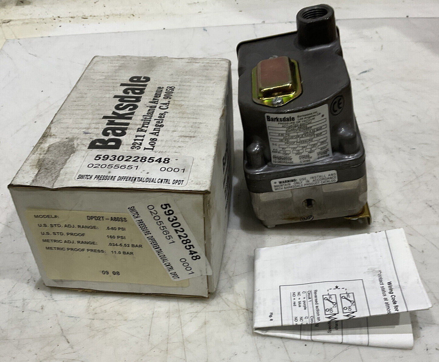 BARKSDALE DPD2T-A80SS PRESSURE OR VACUUM ACTUATED PRESSURE SWITCH 373