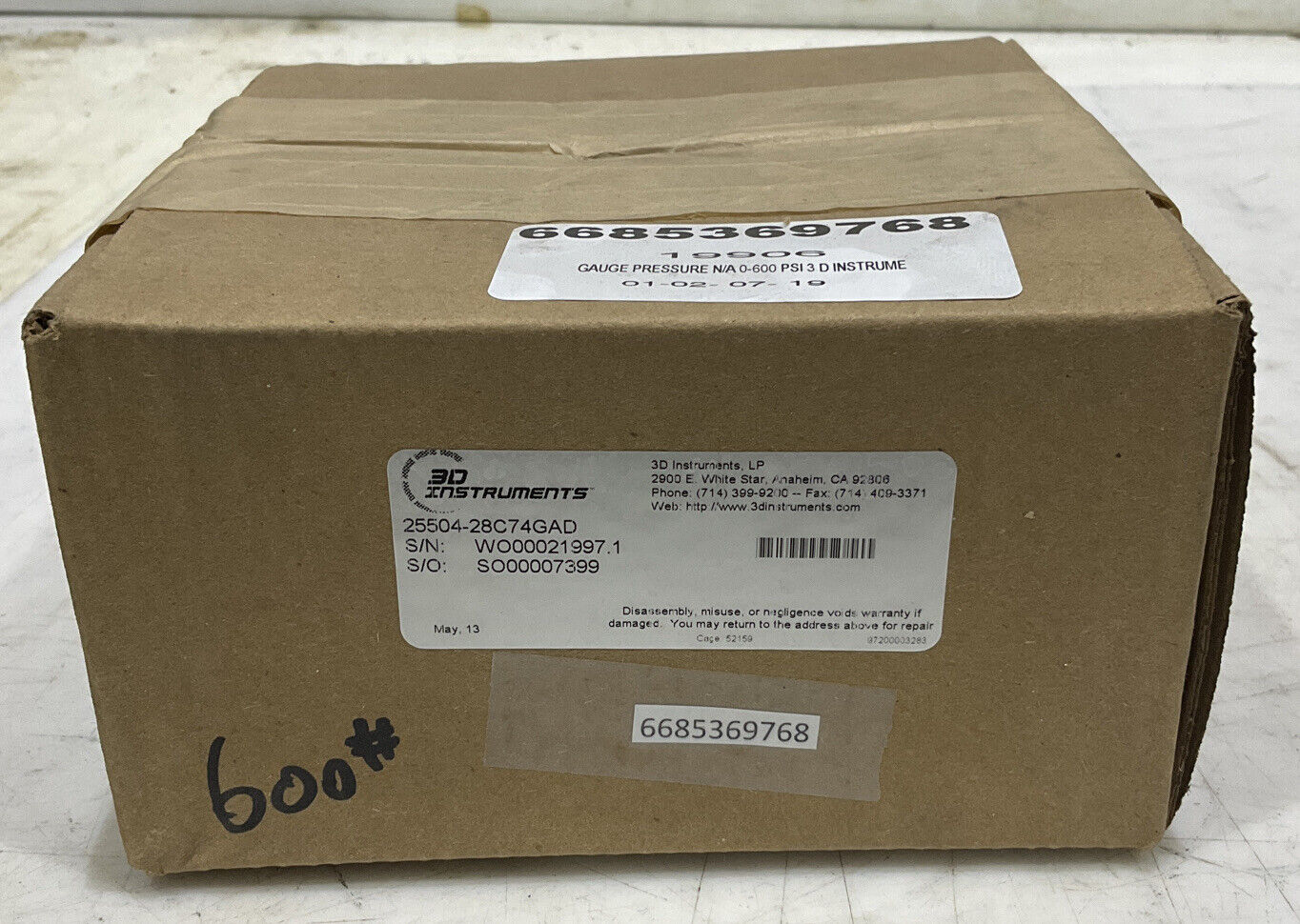 3D INSTRUMENTS 25504-28C74GAD PRESSURE GAUGE 373