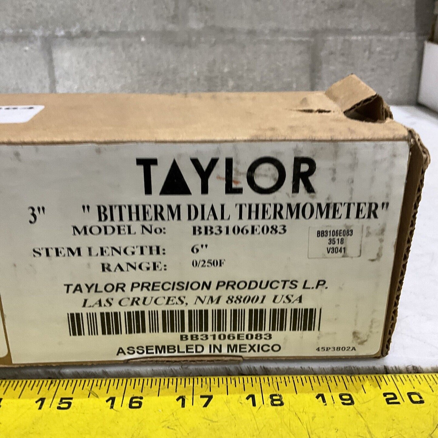 TAYLOR BB3106E083 BITHERM DIAL THERMOMETER 3” 6” 0/250F 373