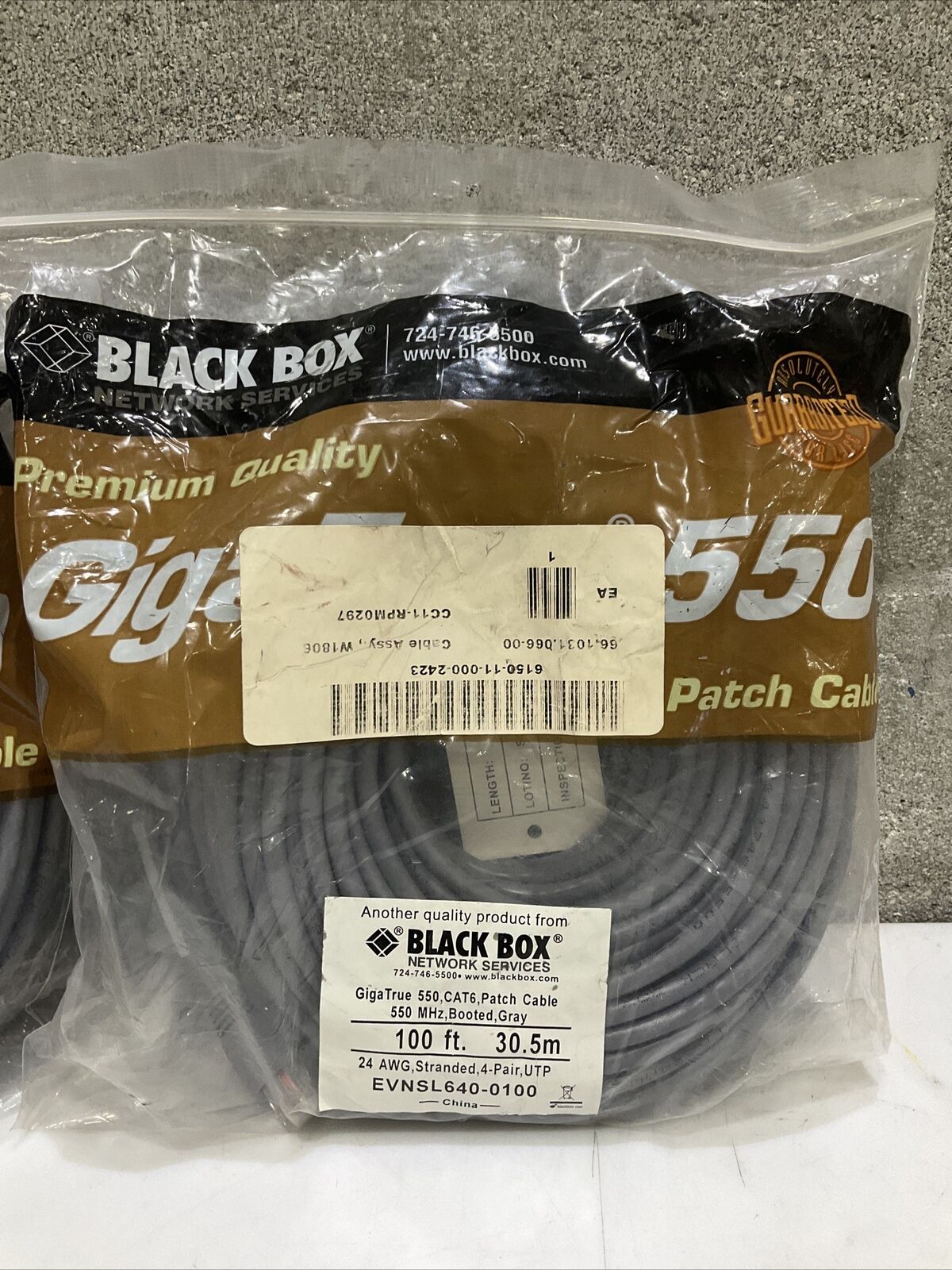 BLACK BOX EVNSL640-0100 PATCH CABLE GIGATRUE 550 CAT 6 100FT 30.5 LOT OF 2 U3S
