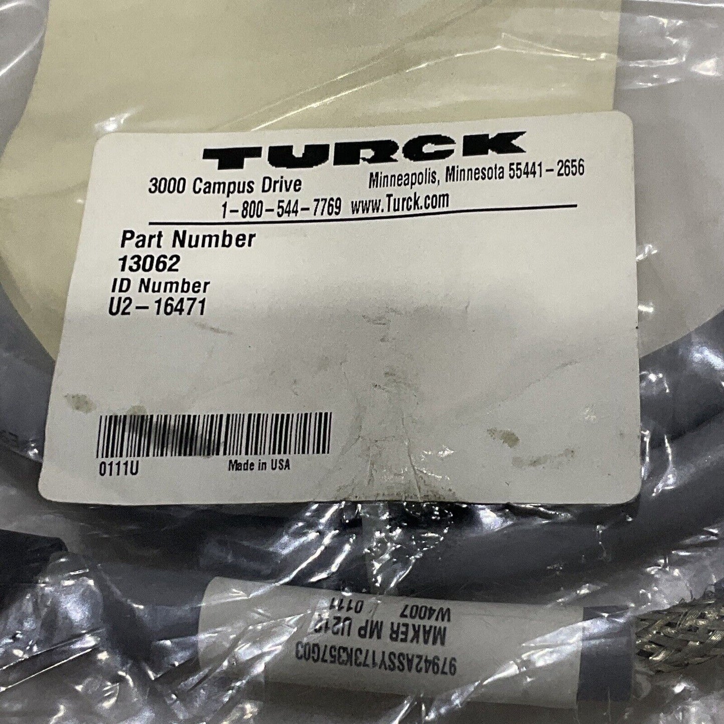 TURCK U2-16471 CABLE ASSEMBLY W4007 LOT OF 2 U3S