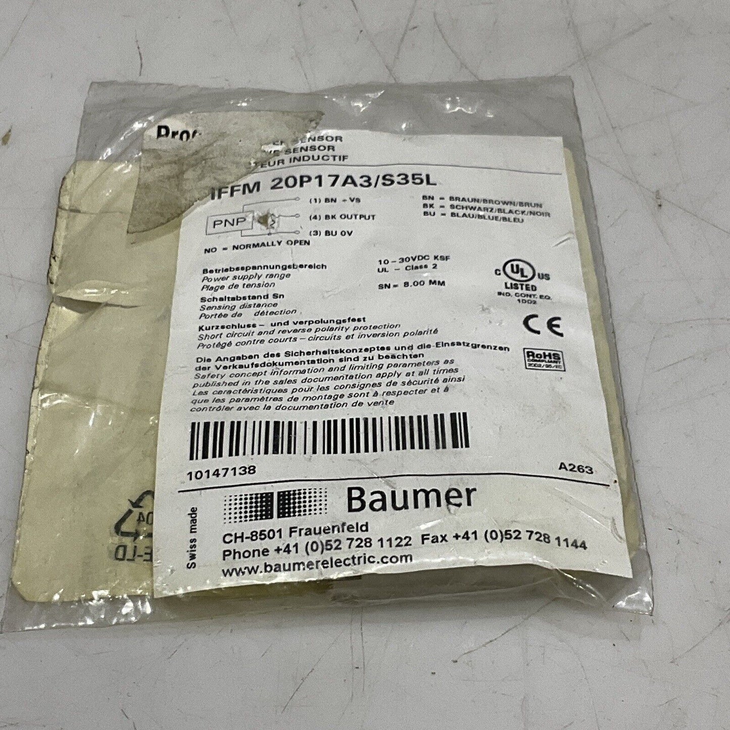 BAUMER IFFM 20P17A3 S35L PROXIMITY INDUCTIVE SENSOR SWITCH U3S