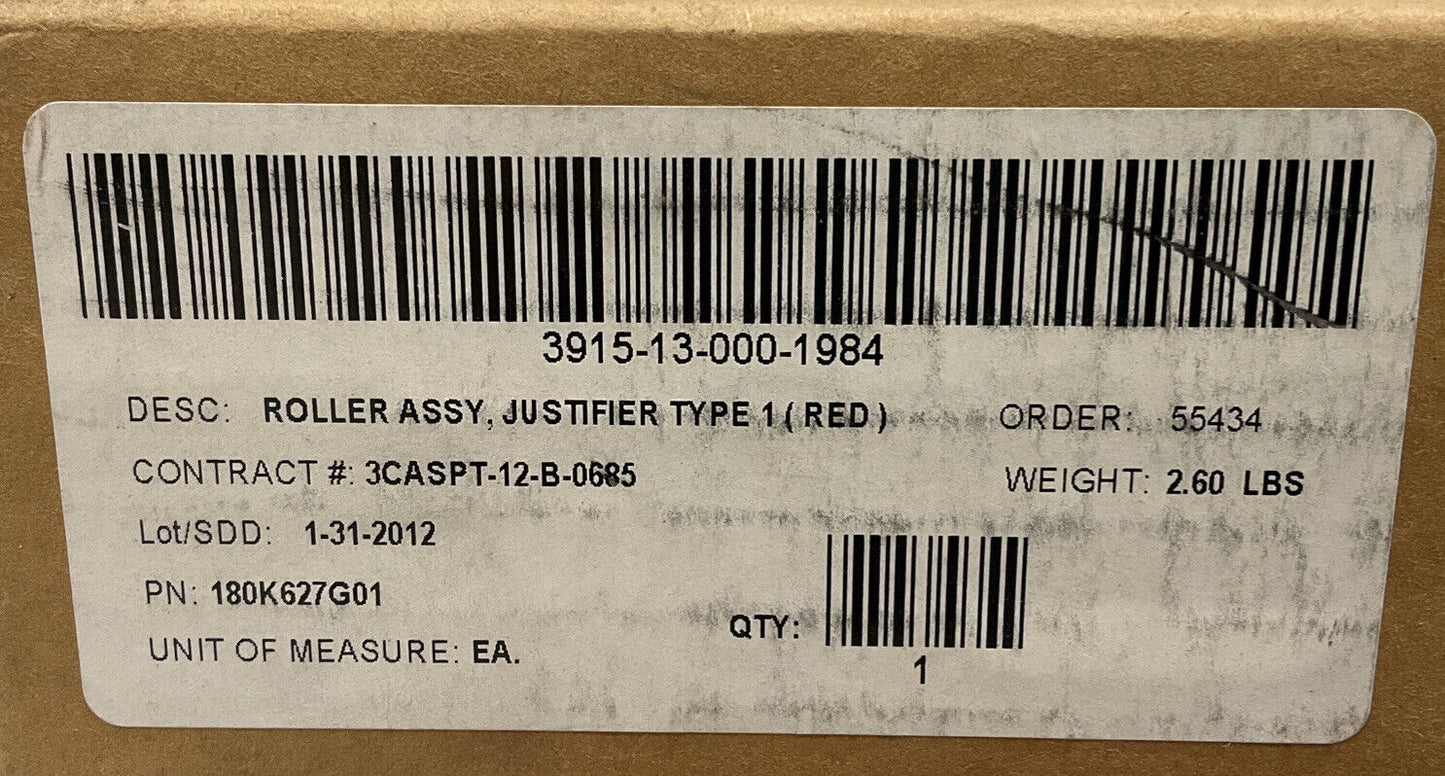 GENERAL 180K627G01 JUSTIFIER TYPE 1 RED ROLLER ASSEMBLY U3S