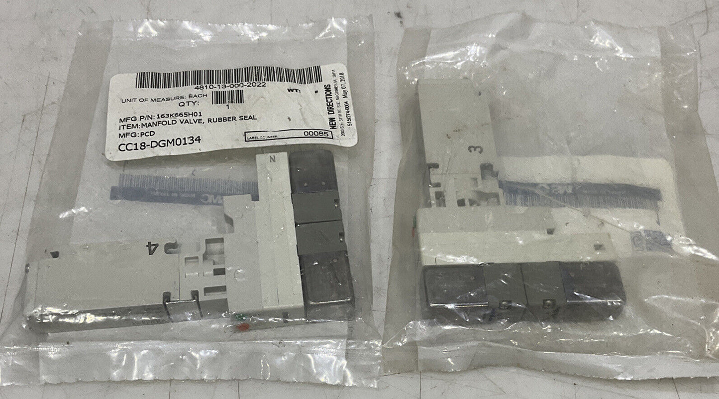 SMC VQ1401N-51/VQ1301N-51 RUBBER SEAL MANIFOLD VALVE LOT OF 2 U3S