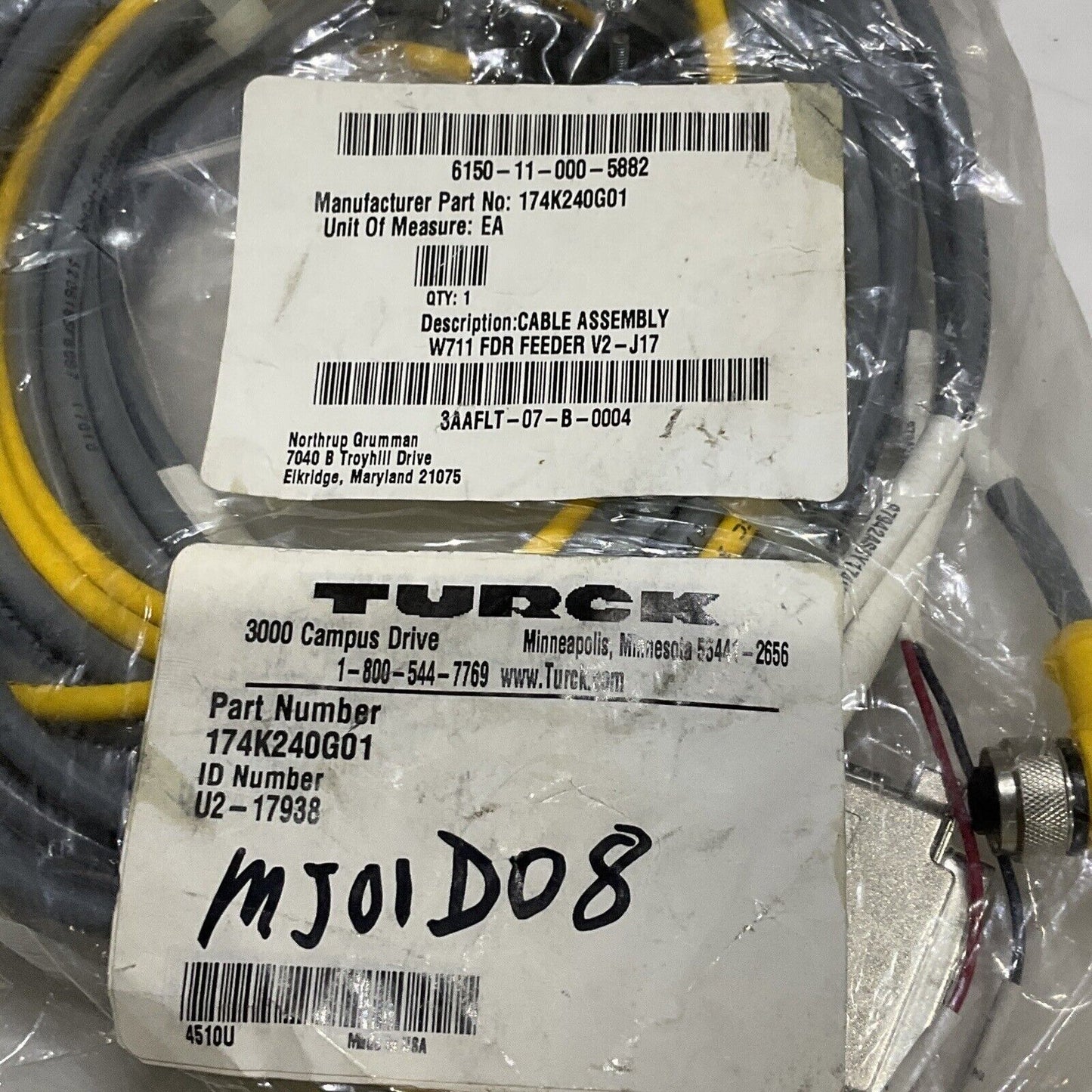 TURCK 174K240G01 3AAFLT-07-B-0004 W711 FDR FEEDER CABLE ASSEMBLY V2-J17 U3S