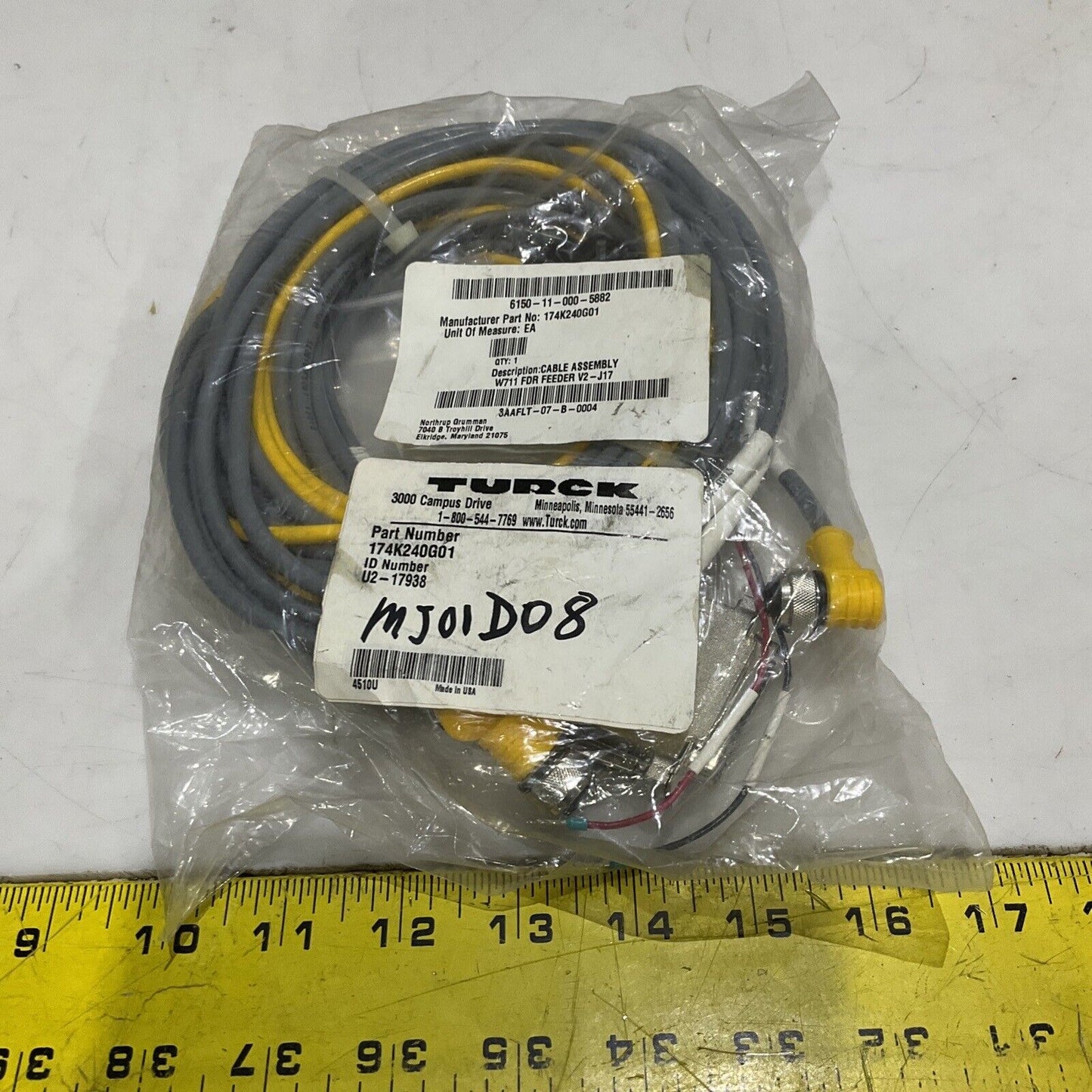 TURCK 174K240G01 3AAFLT-07-B-0004 W711 FDR FEEDER CABLE ASSEMBLY V2-J17 U3S