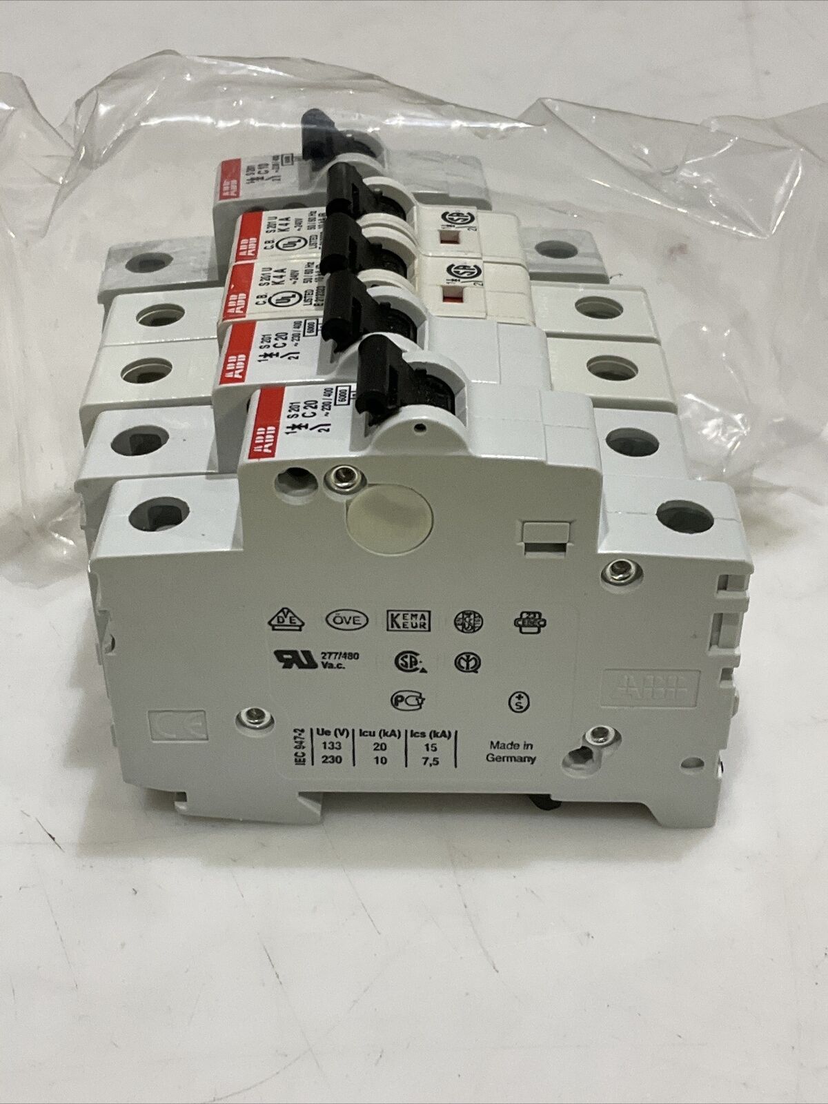 ABB MINI CIRCUIT BREAKERS S201U-K S201-C20 2201U-K4 S201-C10 LOT OF 5 U3S