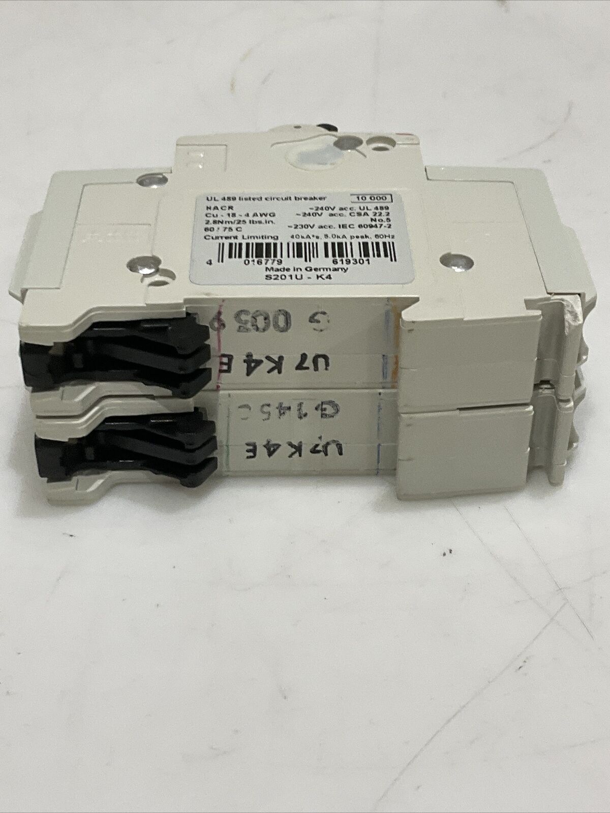 ABB MINI CIRCUIT BREAKERS S201U-K S201-C20 2201U-K4 S201-C10 LOT OF 5 U3S