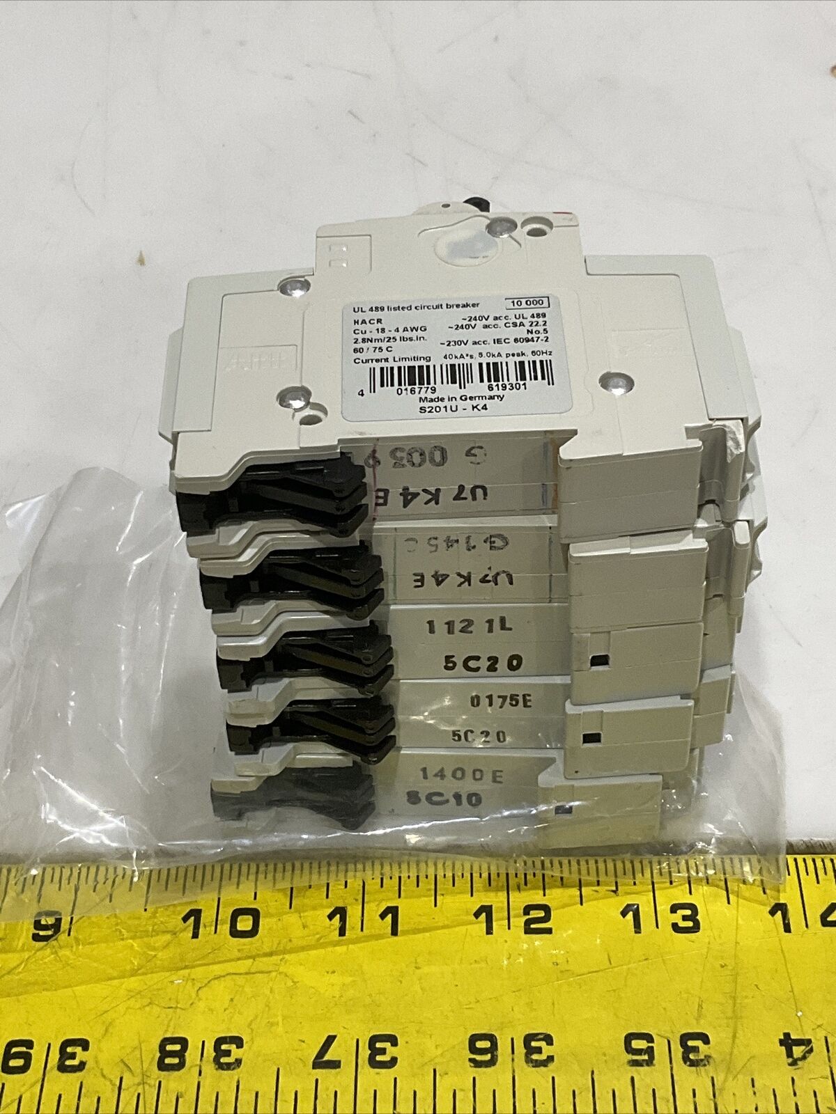 ABB MINI CIRCUIT BREAKERS S201U-K S201-C20 2201U-K4 S201-C10 LOT OF 5 U3S