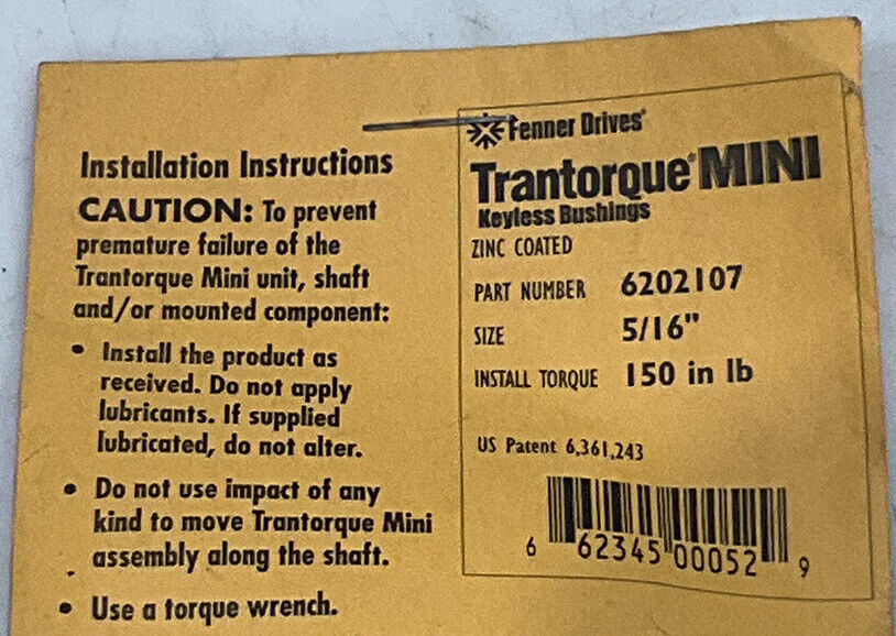 TRANTORQUE MINI 6202107 BUSHING 5/16 SHAFT U3S