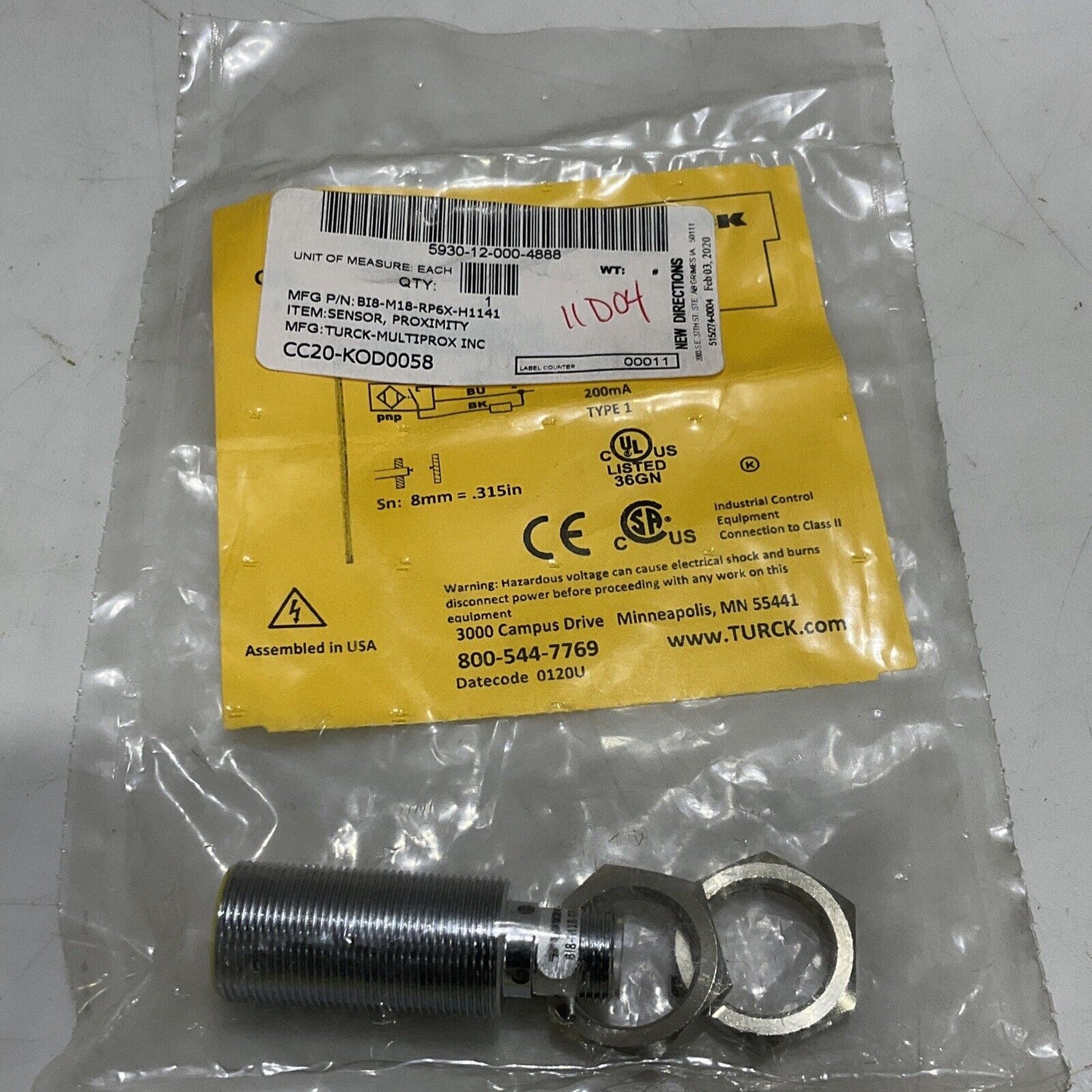 TURCK BI8-M18-AP6X-H1141 INDUCTIVE PROXIMITY SENSOR LOT OF 2 U3S