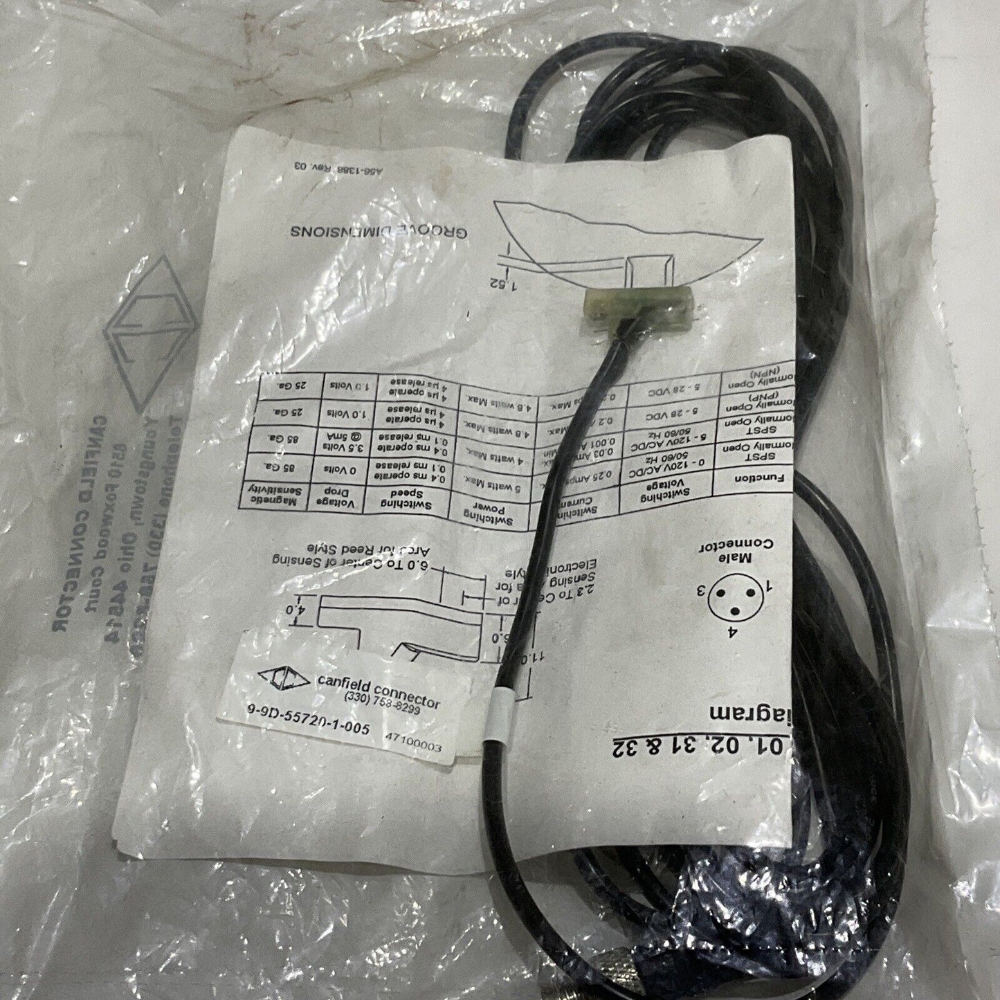 CC CANFIELD CONNECTOR 9-9D-55720-1-005 WIRED PROXIMITY SENSOR LOT OF 2 U3S