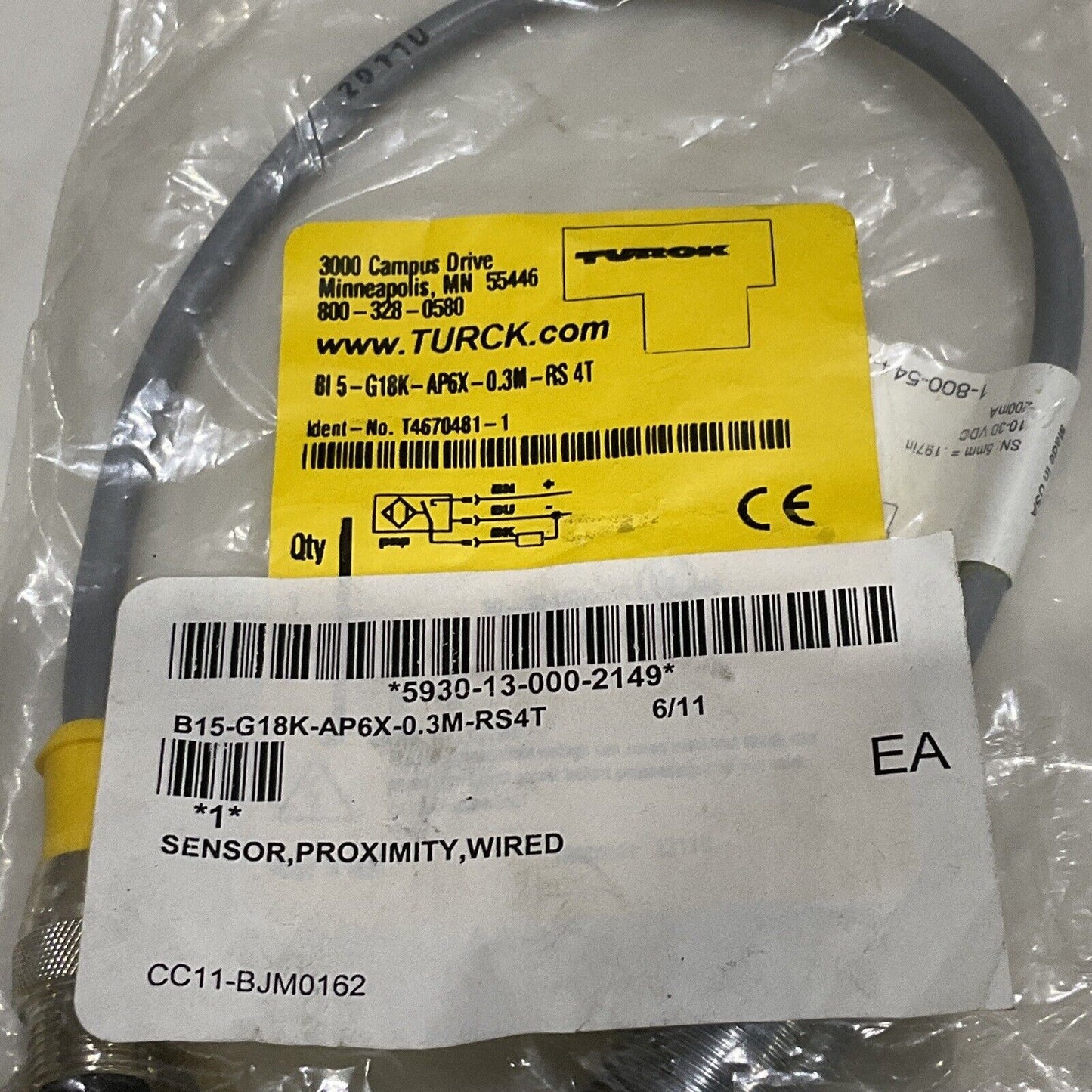 TURCK B15-G18K-AP6X-0.3M-RS4T T4670481-1 WIRED PROXIMITY SENSOR U3S