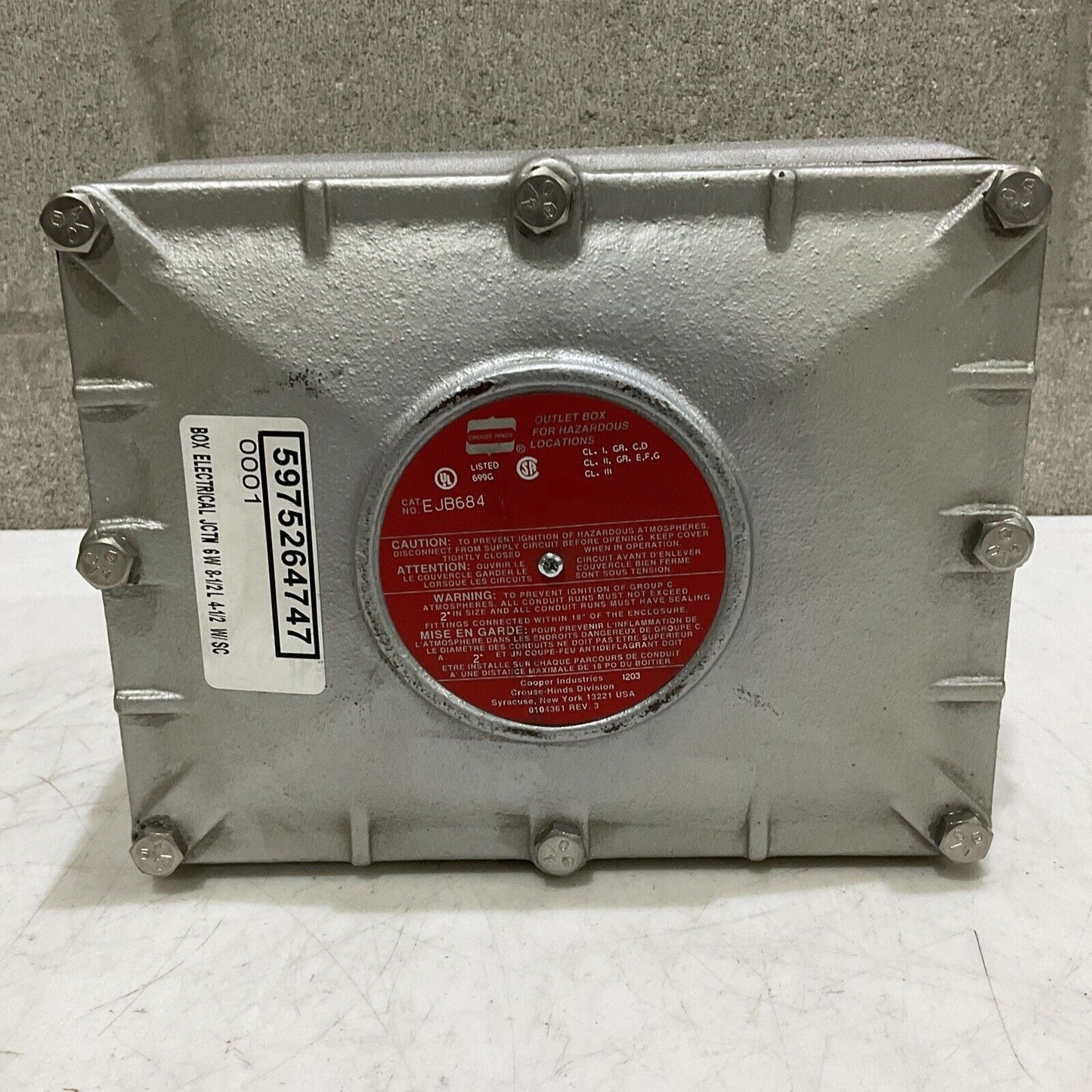 CROUSE HINDS EJB684 ELECTRICAL JUNCTION BOX 6W 8-1/2 4 1/2 373