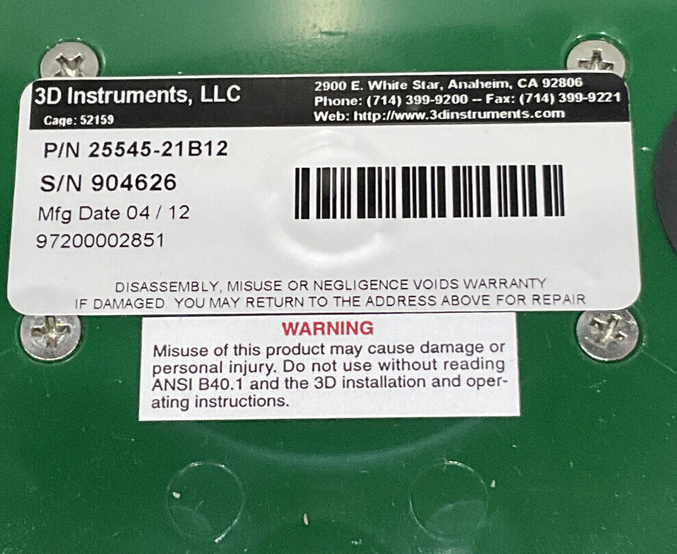 ACCU-DRIVE 3D 25545-21B12 PRESSURE TEST GUAGE GREEN 373