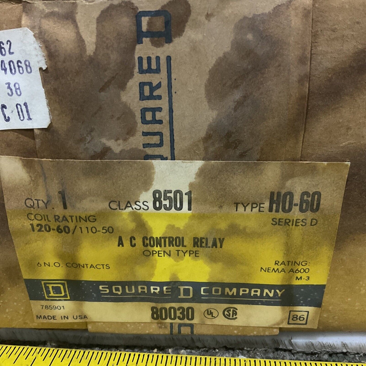 SQUARE D H0-60 AC CONTROL RELAY CLASS 8501 SERIES D 120-60/ 120-50 COIL 373