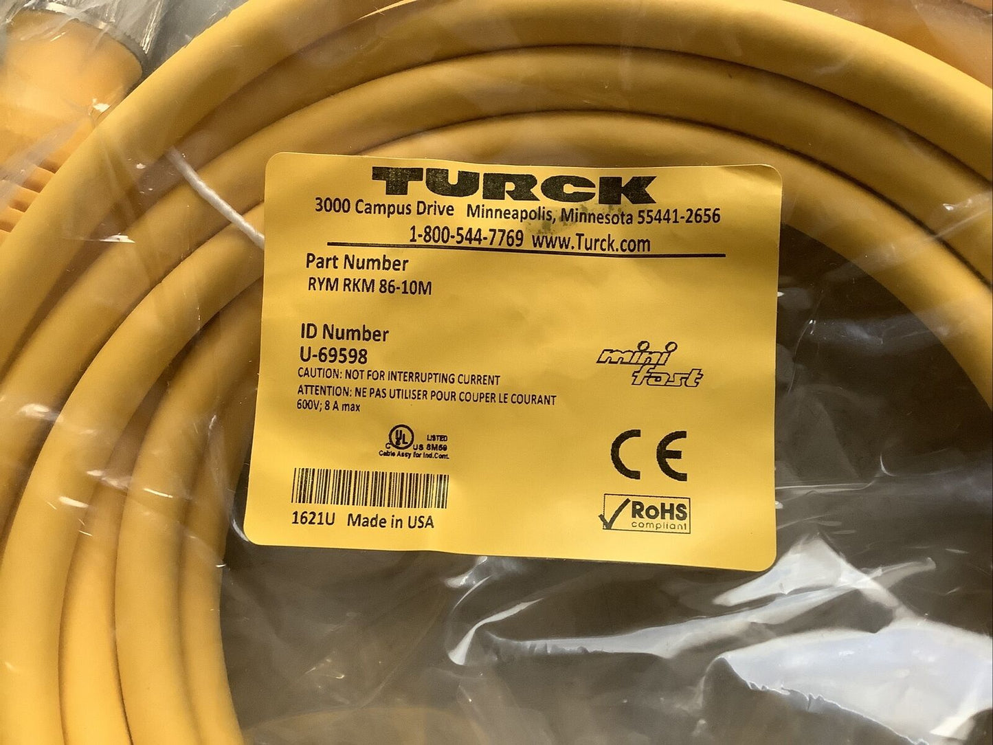 TURCK RYM RKM 86-10M CORDSET 10M U3S