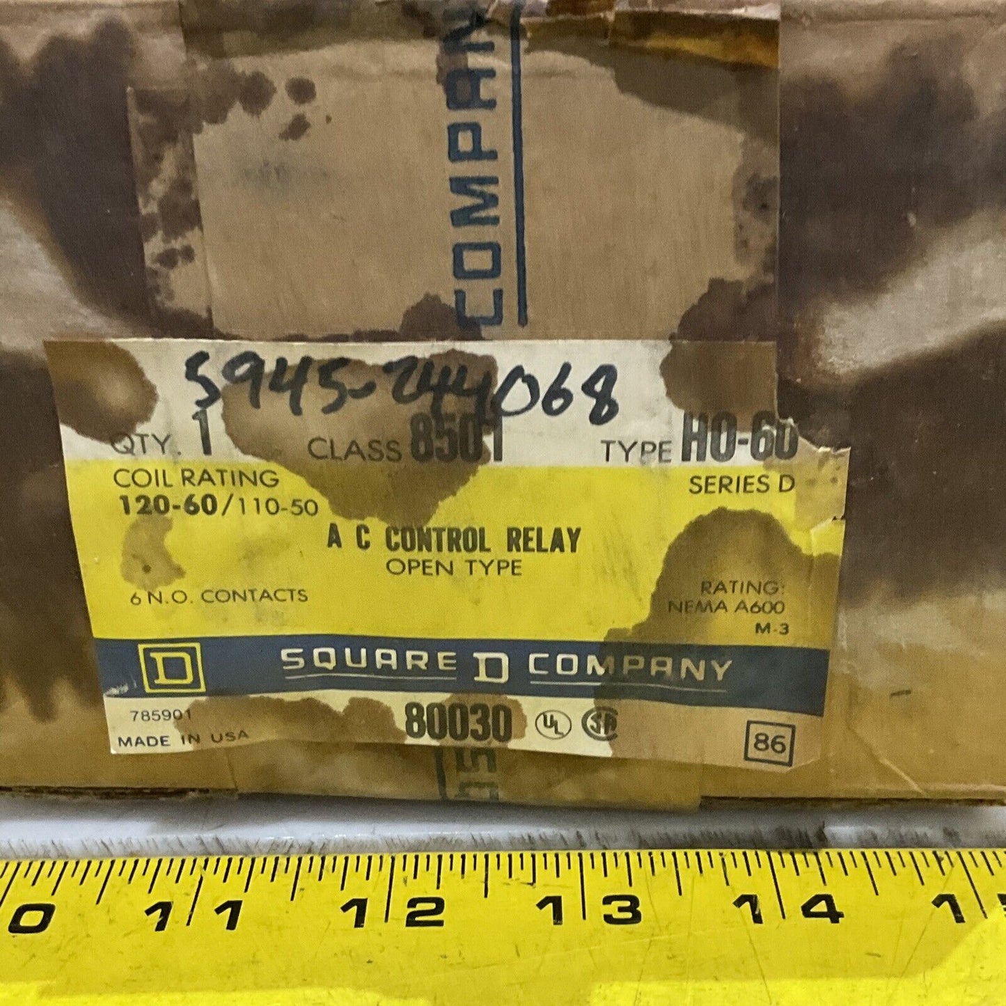 SQUARE D H0-60 AC CONTROL RELAY CLASS 8501 SERIES D 120-60/ 120-50 COIL 373