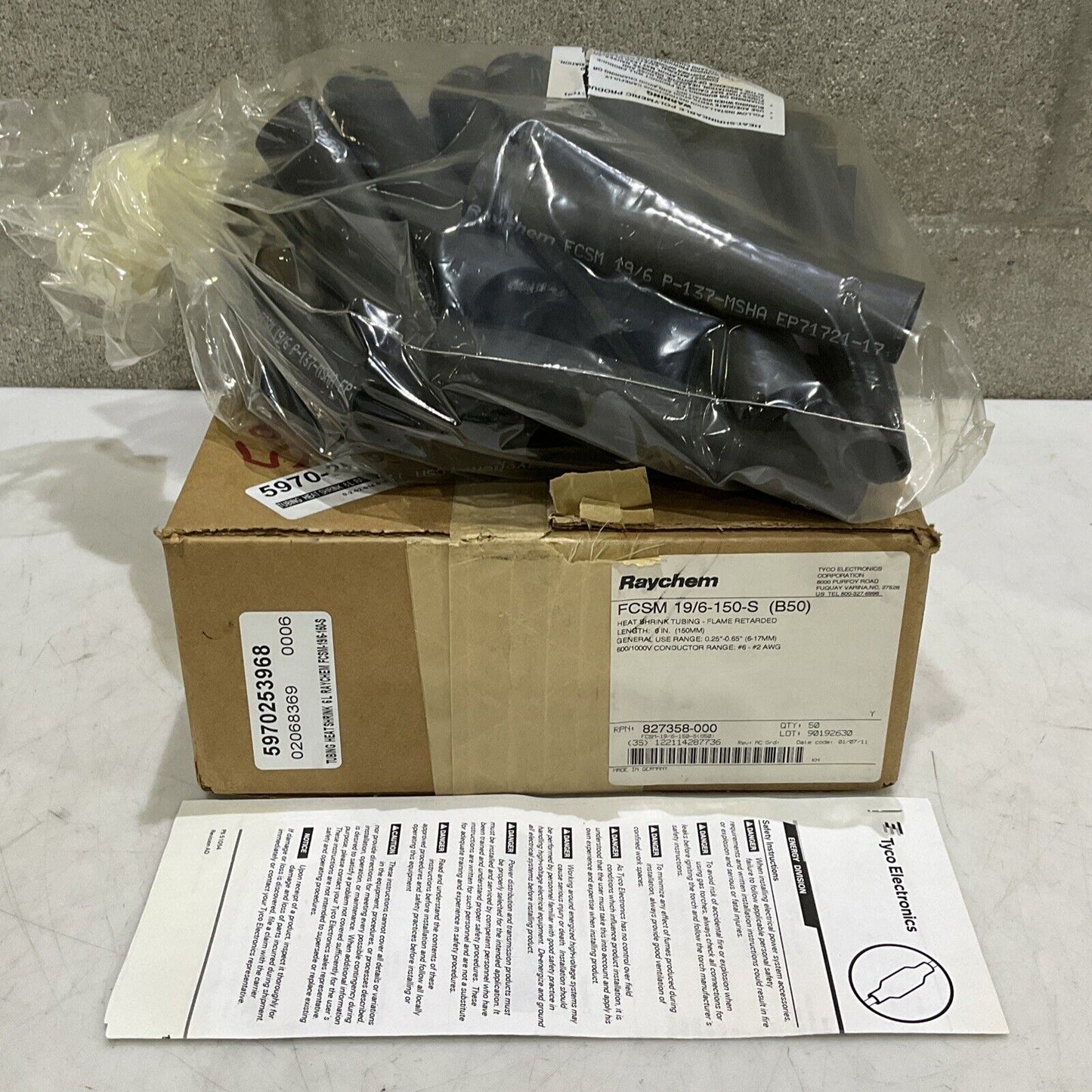 RAYCHEM FCSM 19/6-150-S HEAT SHRINK TUBING FLAME RETARDED 6IN 600 /1000V 373
