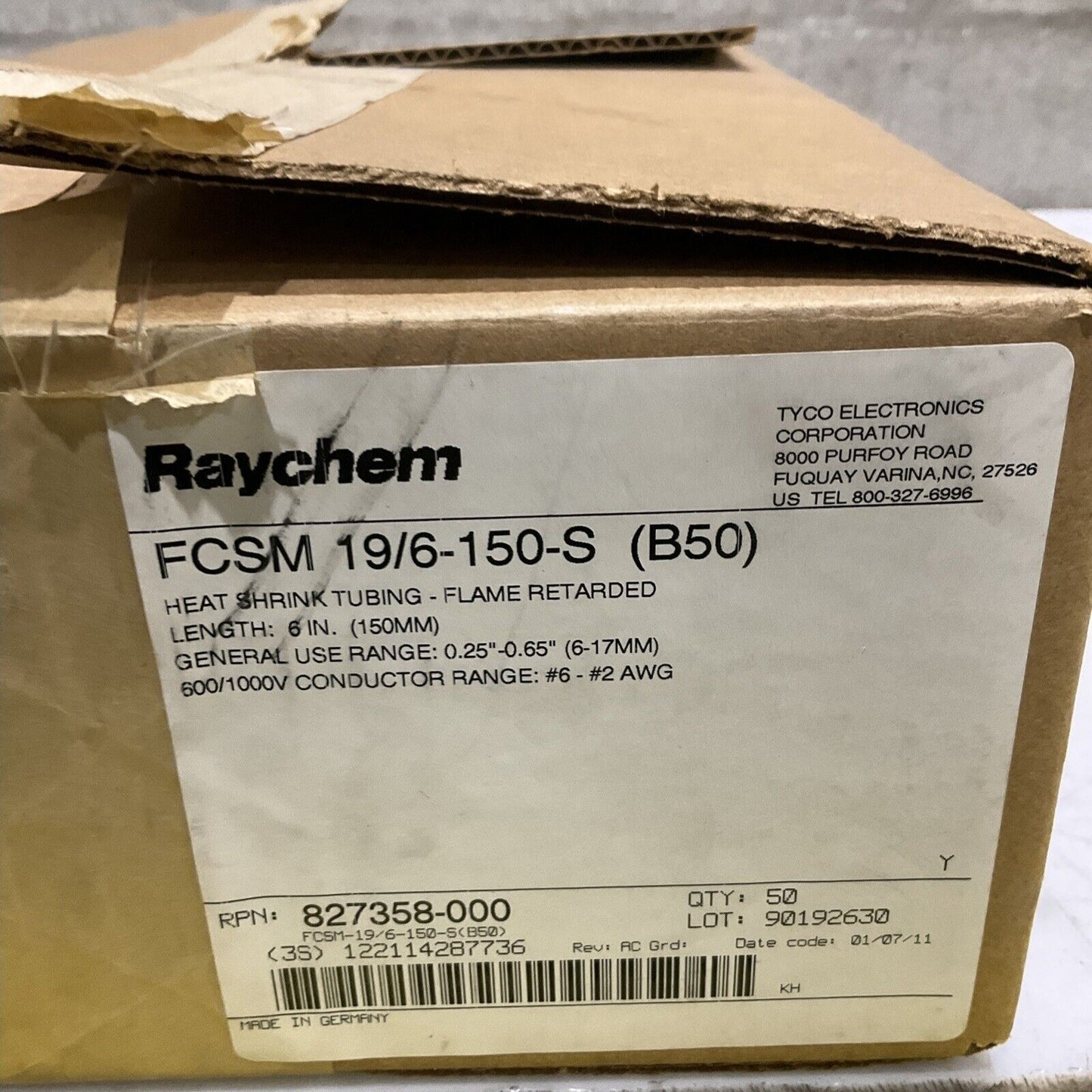 RAYCHEM FCSM 19/6-150-S HEAT SHRINK TUBING FLAME RETARDED 6IN 600 /1000V 373