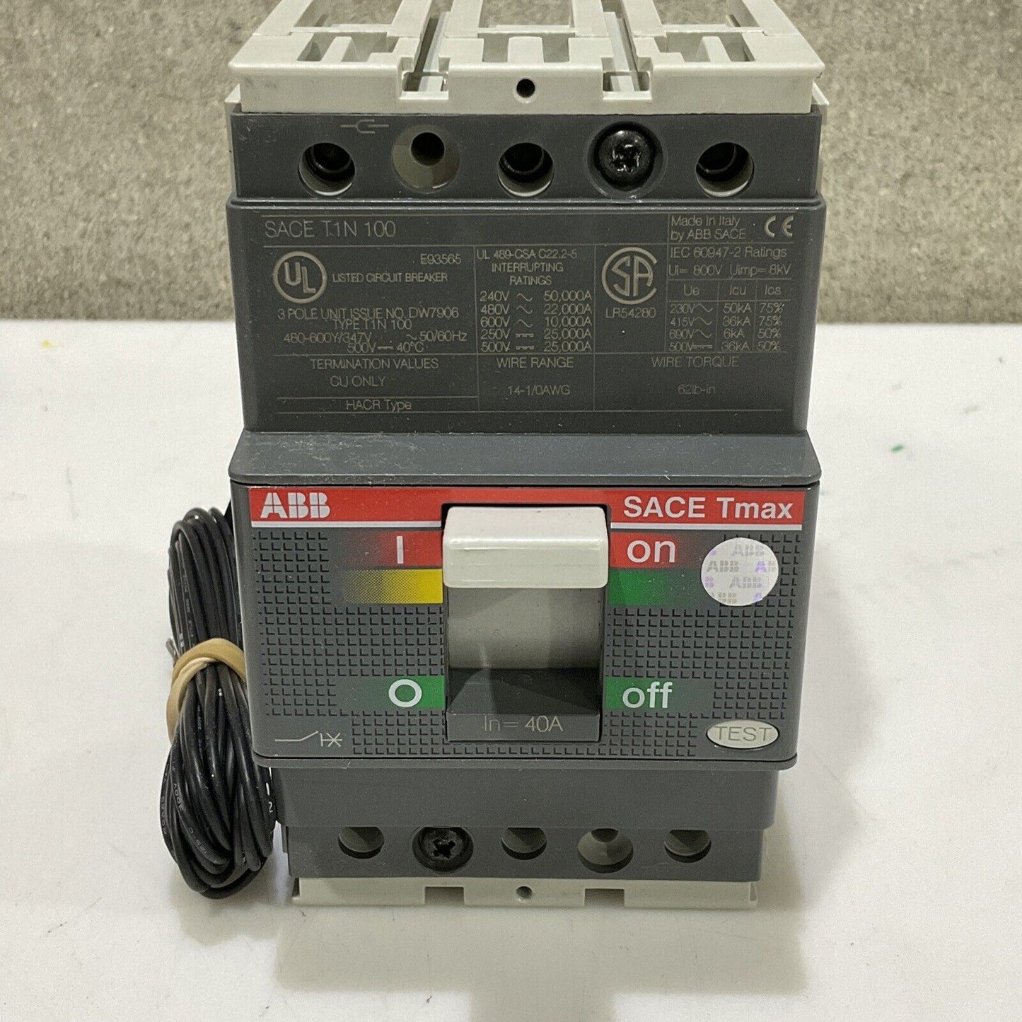 ABB SACE T1N 100 TMAX T1 N 100 CIRCUIT BREAKER 40A 3P U3S