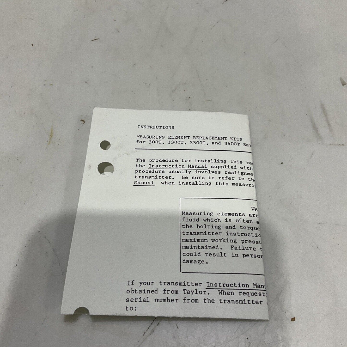 TAYLOR INSTRUMENTS 42S1560ZJK M450240 MEASURING ELEMENT REPLACEMENT KITS 373
