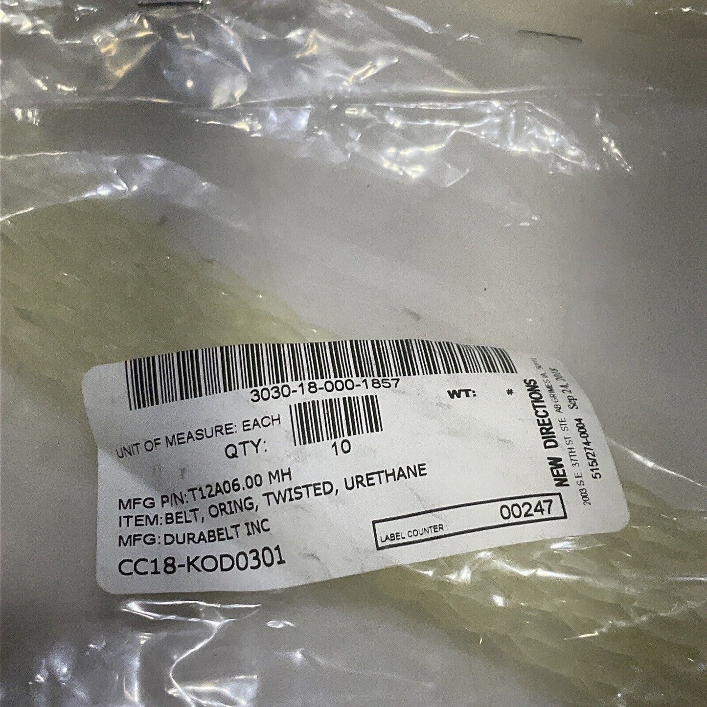 DURABELT T12A06.00 URETHANE TWISTED BELT LOT OF 30 U3S