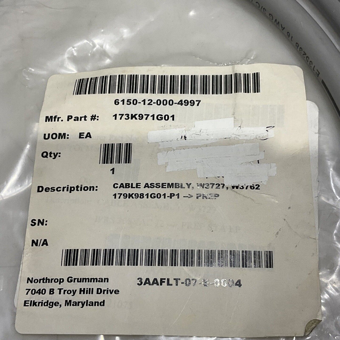 BRADPOWER 103000A45M030 CABLE ASSEMBLY W3727 W3762 179K981G01-P1 U3S