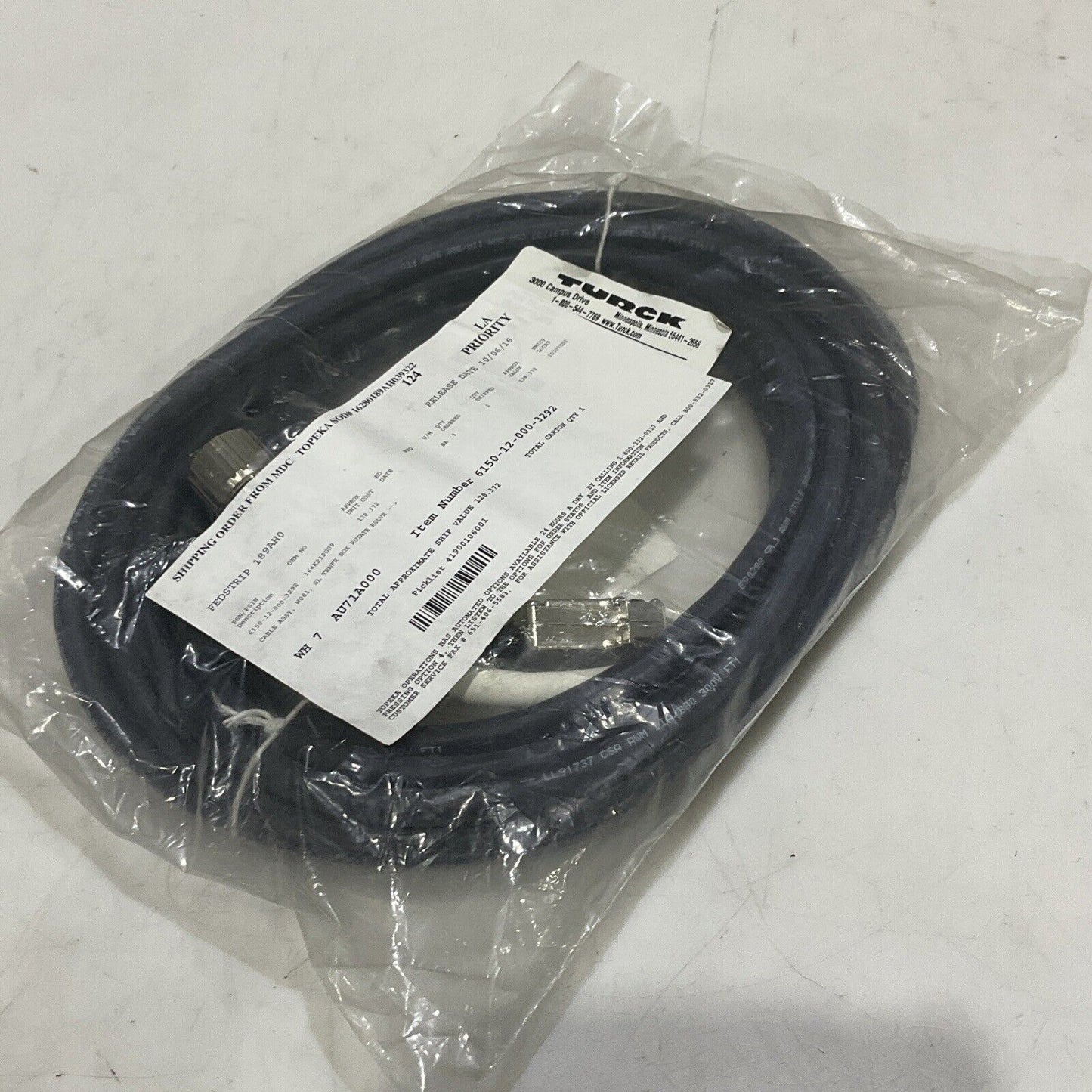 TURCK U2-14471 164K213G08 CABLE ASSEMBLY W081 SL TRNFR BOX ROTATE RSLVR U3S