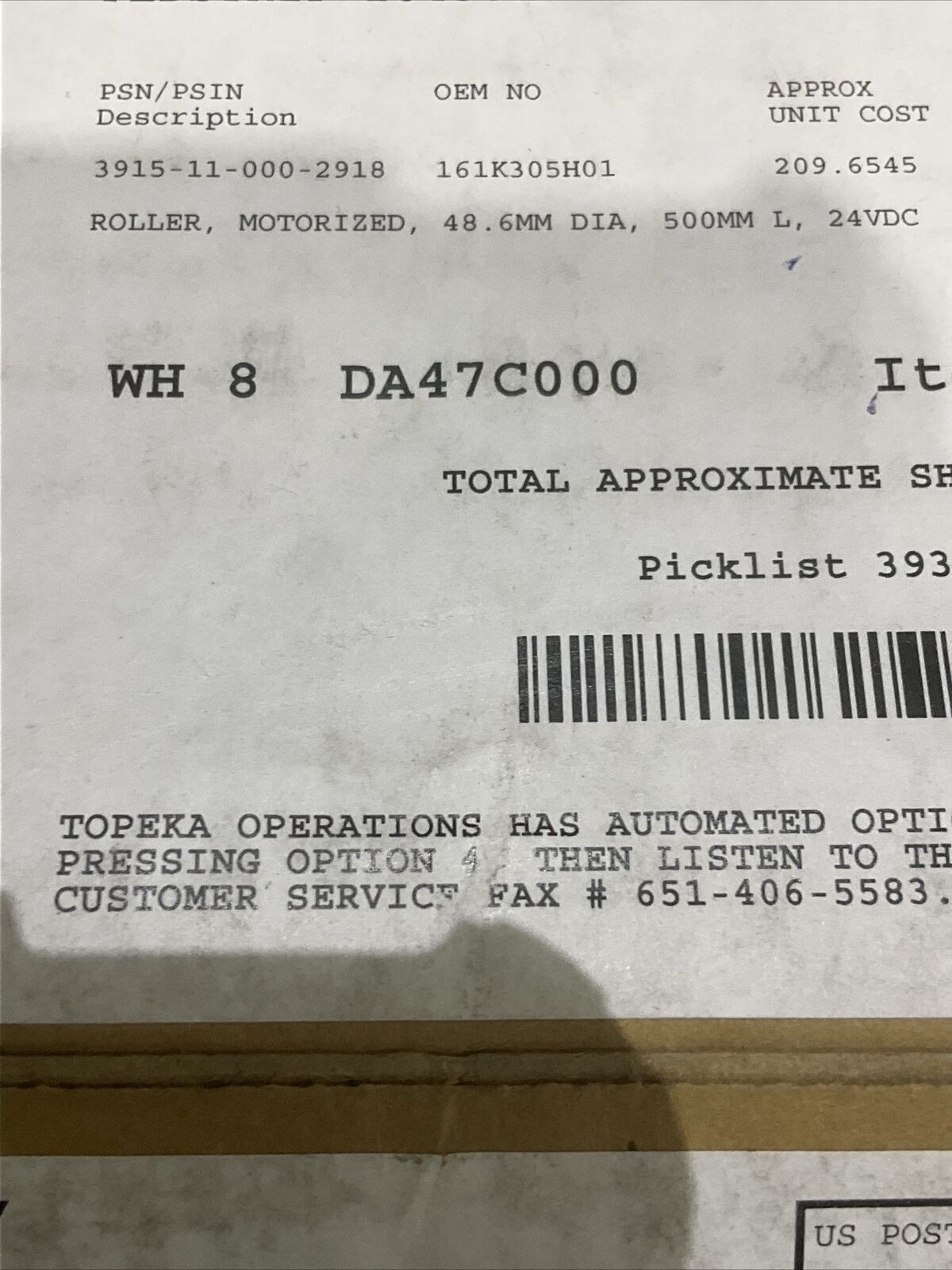 POWER MOLLER ITOH PM486FE-30-500-D-024-P2 MOTORIZED CONVEYOR ROLLER U3S