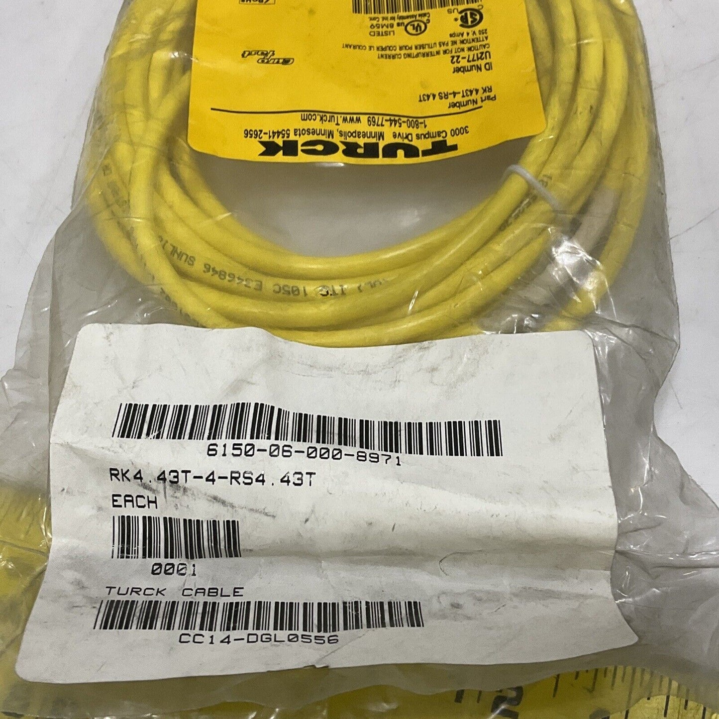 TURCK U2177-22 RK4.43T-4-RS 4.43T CABLE ASSEMBLY LOT OF 2 U3S