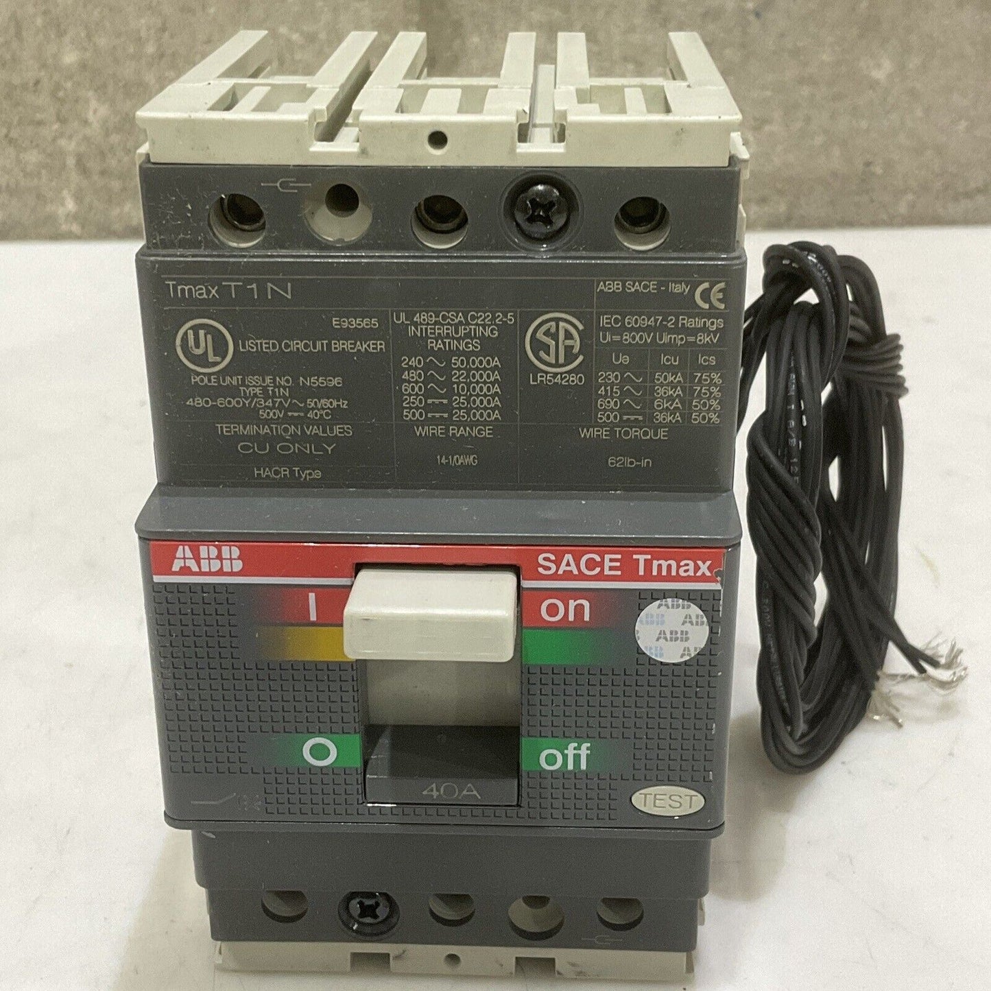 ABB SACE T1N SACE TMAX T1N CIRCUIT BREAKER 40A 3POLE U3S