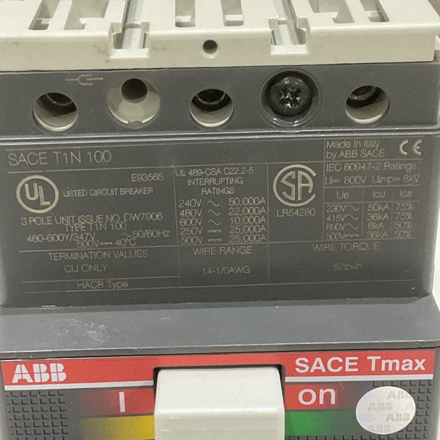 ABB SACE T1N 100 SACE TMAX T1N040TLA CIRCUIT BREAKER 40A 3POLE U3S