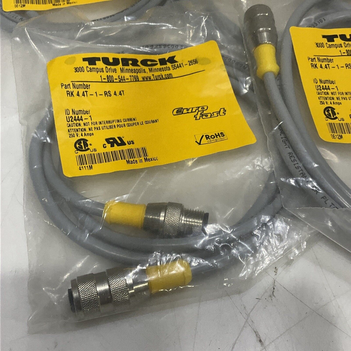 TURCK RK 4.4T-1-RS 4.4T U2444-1 ACTUATOR AND SENSOR CABLE LOT OF 5 U3S