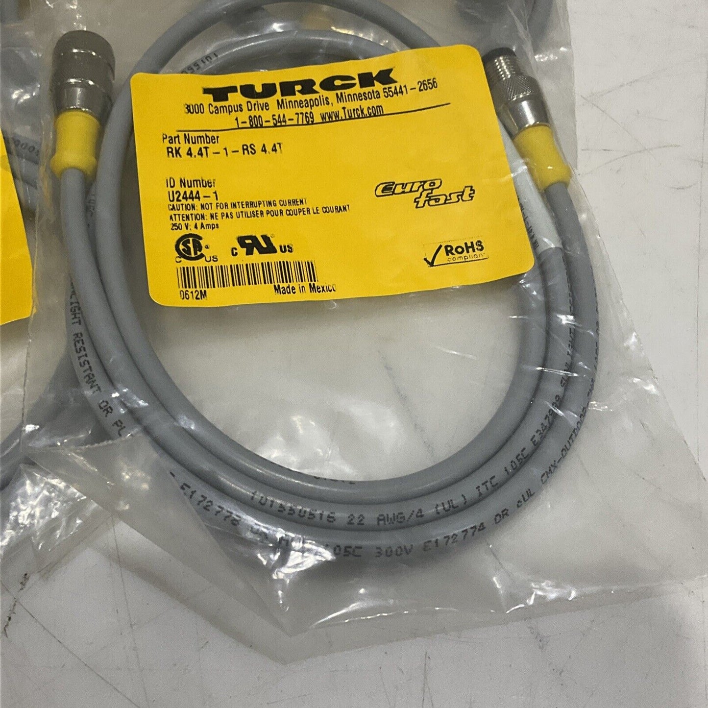 TURCK RK 4.4T-1-RS 4.4T U2444-1 ACTUATOR AND SENSOR CABLE LOT OF 5 U3S