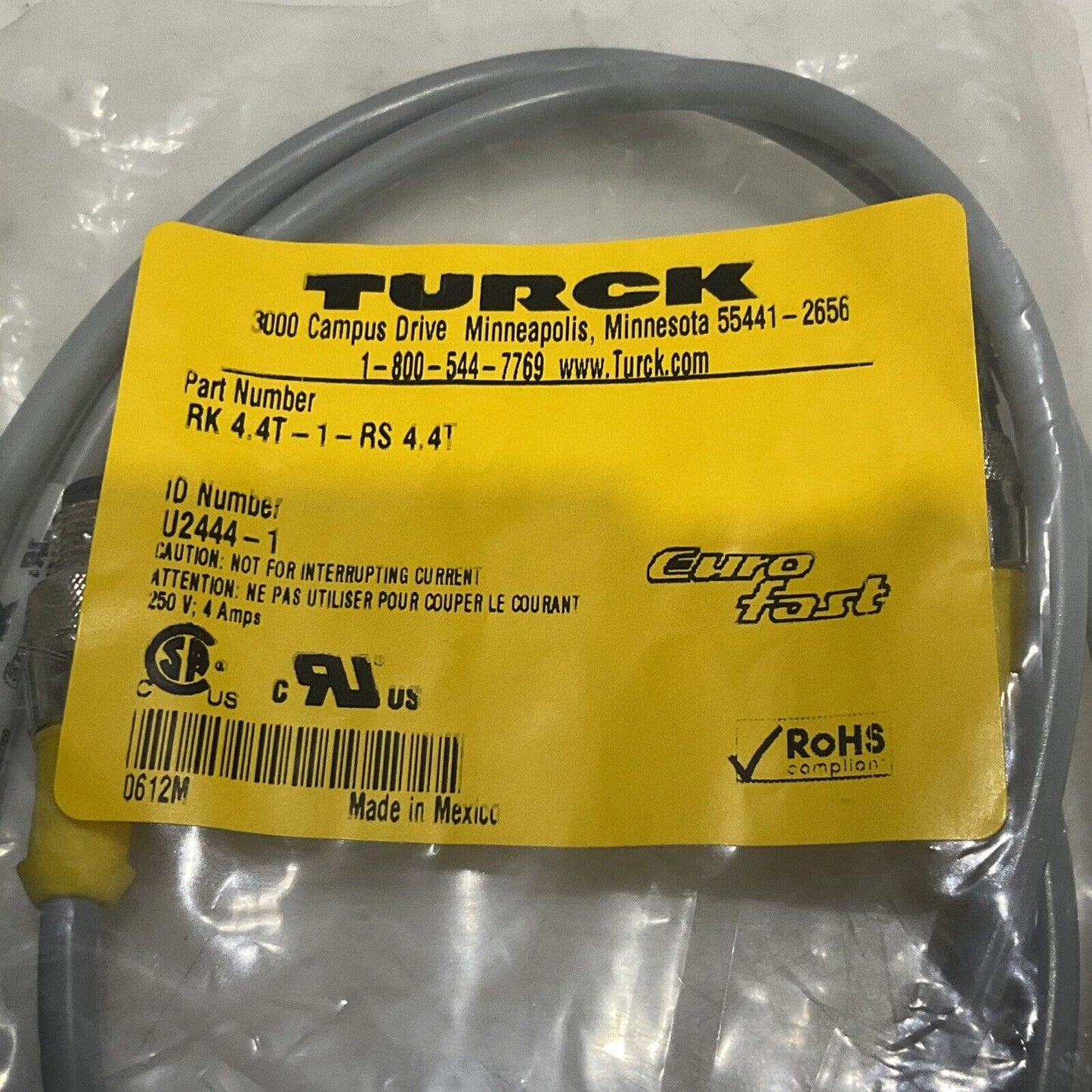 TURCK RK 4.4T-1-RS 4.4T U2444-1 ACTUATOR AND SENSOR CABLE LOT OF 5 U3S