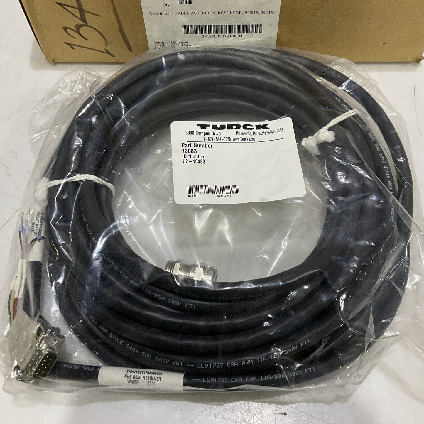 TURCK 13083 U2-16483 RESOLVER CABLE ASSEMBLY RESOLVER W4055 U3S