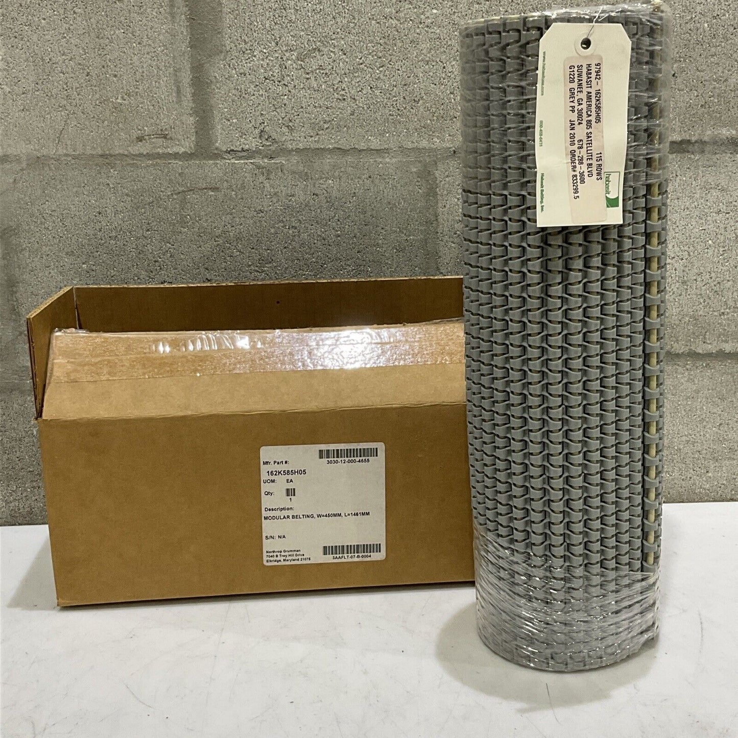 HABASIT AMERICA G1220 MODULAR BELTING 115 ROWS GRAY PP 18 IN X 58 IN U3S